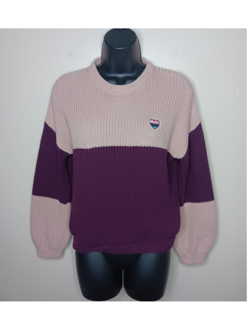 Spiritual Gangster Women's Small Crop Sweater Colorblock Crewneck Logo Cotton